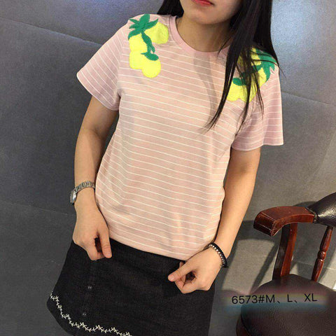 Kaos Fashion Wanita Ala Korea - Fruity Summer Stripe 6573 - Nyari.id