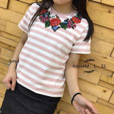 Kaos Fashion Wanita Ala Korea - Hana Flower Full Stripe 6591 - Nyari.id