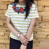 Kaos Fashion Wanita Ala Korea - Hana Flower Full Stripe 6591 - Nyari.id