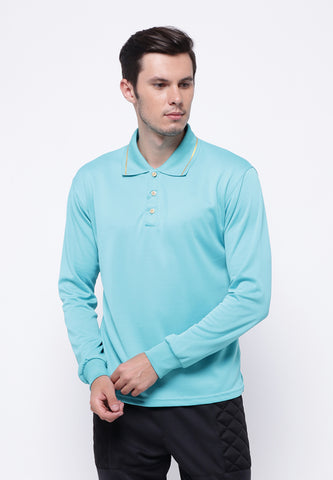 Hitscore Exclusive Kaos Polo Shirt Striped Collar Long Sleeve light Blue - Nyari.id