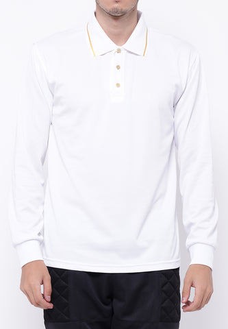 Hitscore Exclusive Kaos Polo Striped Collar Shirt Long Sleeve White - Nyari.id