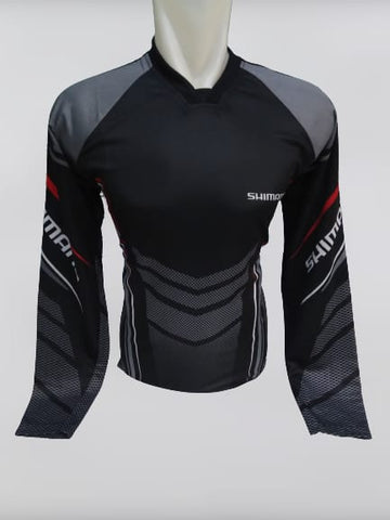 Baju Sepeda Downhill Shimano Hitam Abu List Merah