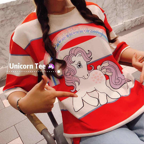 Kaos Fashion Wanita Ala Korea - Nancy Unicorn Oversized Tee - Nyari.id