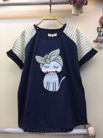 Kaos Fashion Wanita TShirt Cat Navy - Nyari.id